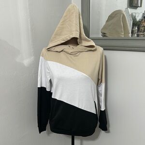 Colorblock Beige, White, and Black hooded lightweight Sweater